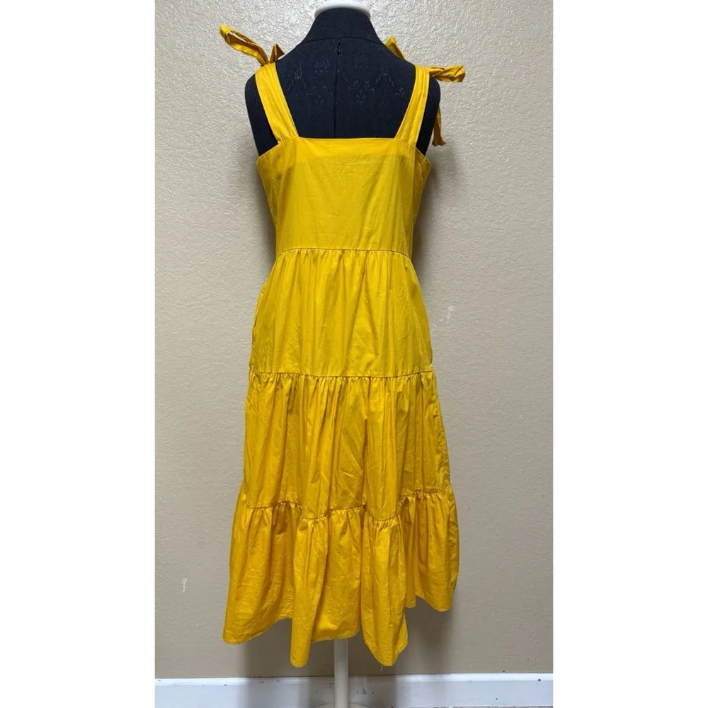 Who What Wear M Yellow Tiered Midi Dress 100% Cotton Square Neck Peasant Prairi - Picture 2 of 7